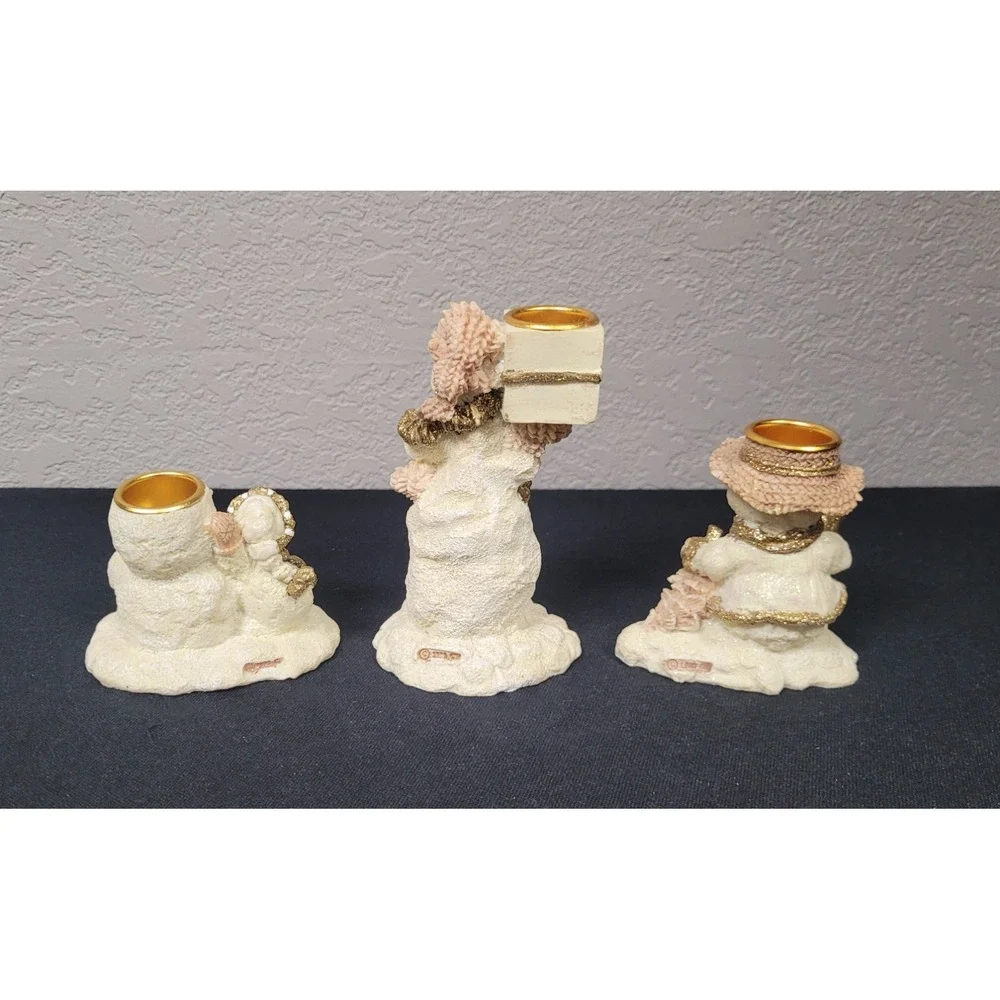 Oatmeal Collection 3-Piece Snowman Family Candlestick Holder Set Vintage 1999